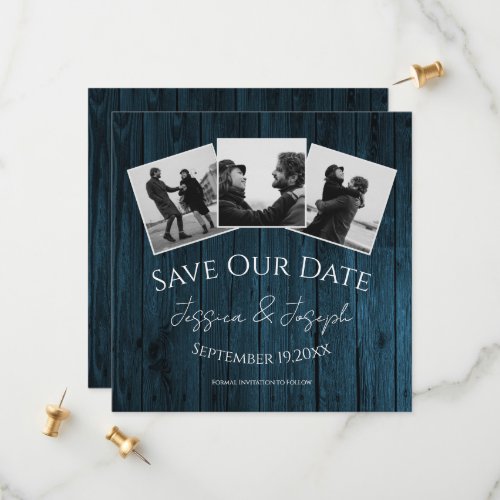 Blue Rustic Photo Collage Save The Date