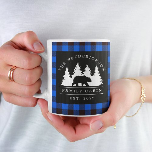 Blue Rustic Plaid Bear Woods Family Cabin Coffee Mug