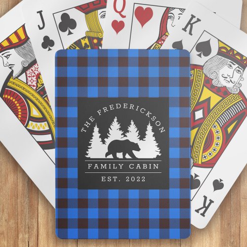 Blue Rustic Plaid Bear Woods Family Cabin Poker Cards