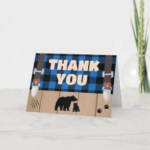 Blue Rustic Plaid Lumberjack Baby Shower Thank You Card