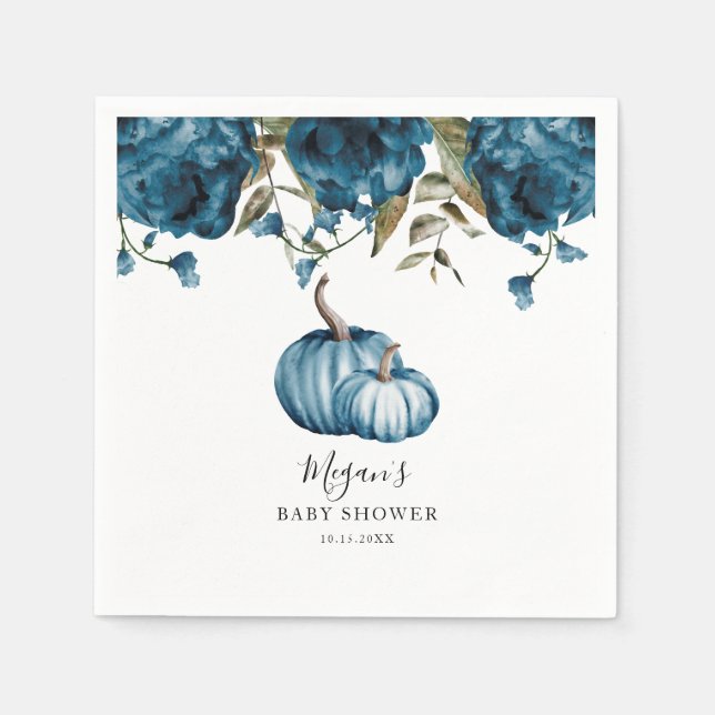 Blue Rustic Pumpkin Fall Baby Shower Napkins (Front)