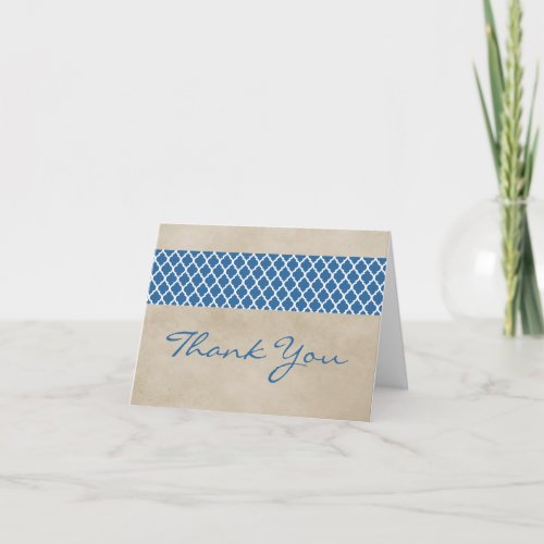 Blue Rustic Quatrefoil Thank You Card