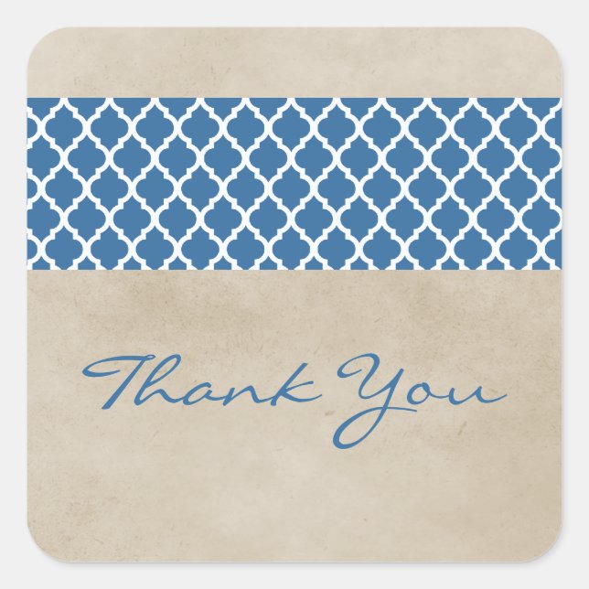 Blue Rustic Quatrefoil Thank You Stickers (Front)