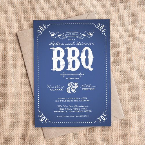 Rustic Vintage Rehearsal Dinner BBQ Custom Invite