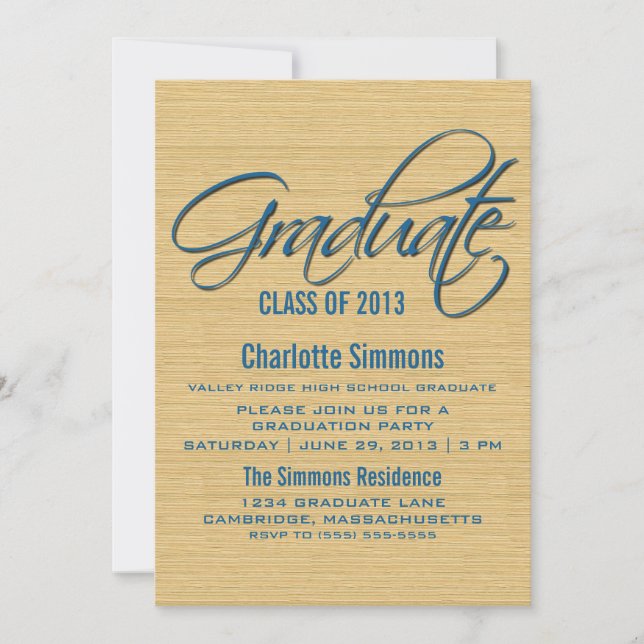 Blue Rustic Script Graduation Invite (Front)
