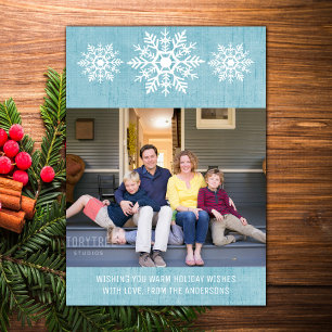 Blue Rustic Snowflake Holiday Photo Card