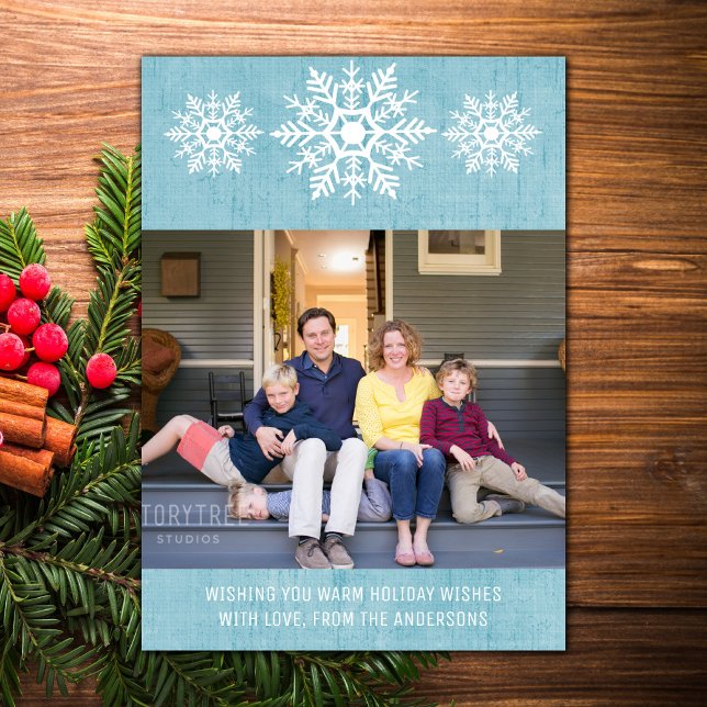 Blue Rustic Snowflake Holiday Photo Card (Blue Rustic Snowflake Holiday Photo Card)