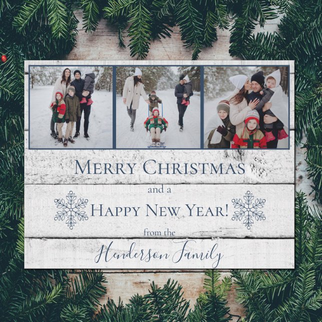 Blue Rustic Snowflakes Flat Holiday Photo Card (Blue Rustic Snowflakes Holiday Photo Card)