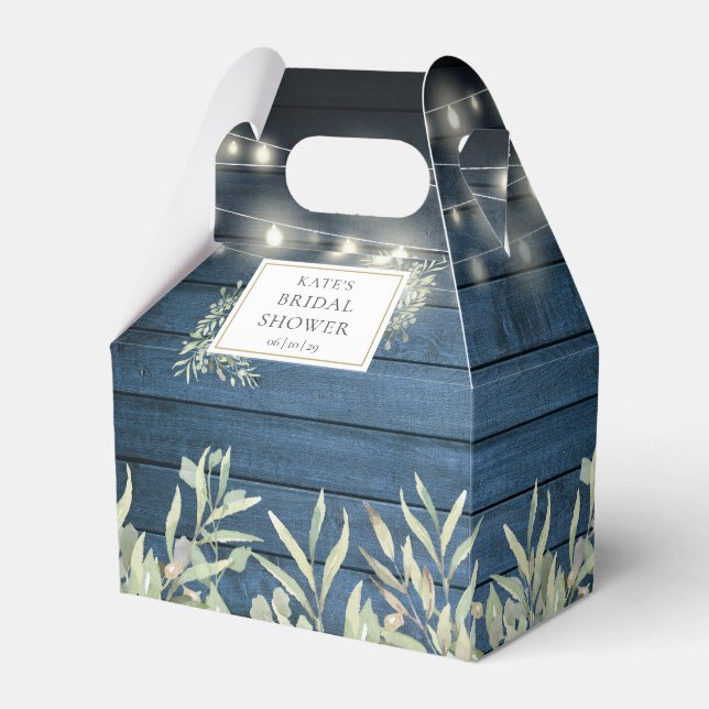 Blue Rustic String Lights Foliage Bridal Shower Favor Boxes (Front Side)