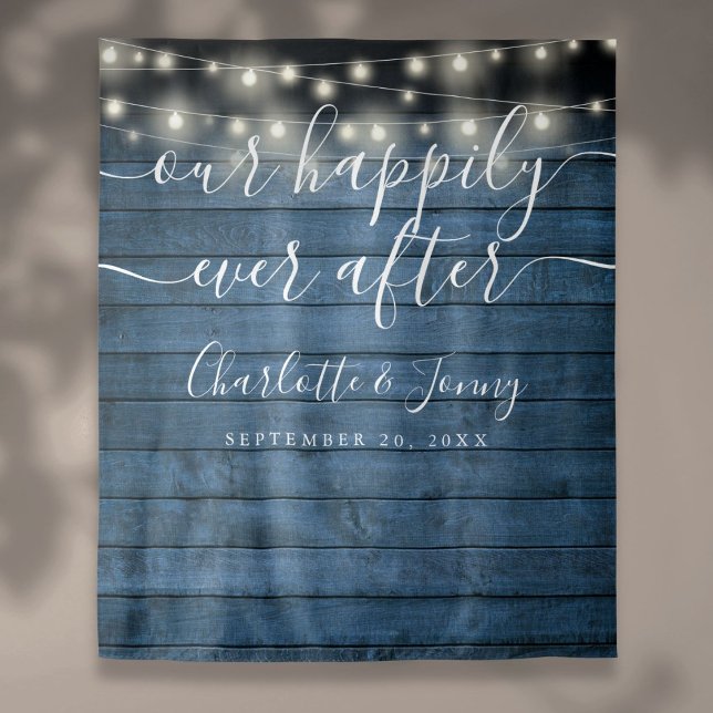 Blue Rustic String Lights Wedding Photo Backdrop (Blue Rustic String Lights Wedding Photo Backdrop)