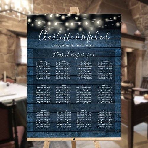 Blue Rustic String Lights Wedding Seating Chart Foam Board