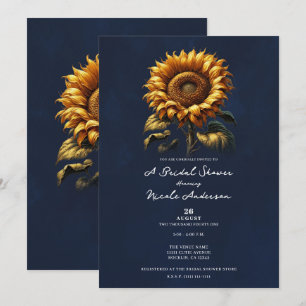 Blue Rustic Sunflower Bridal Shower Invitation