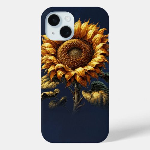 Blue Rustic Sunflower  iPhone 15 Case