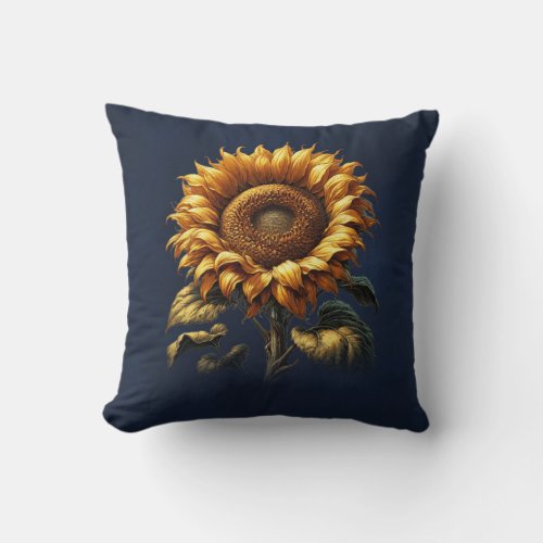 Blue Rustic Sunflower  Throw Pillow