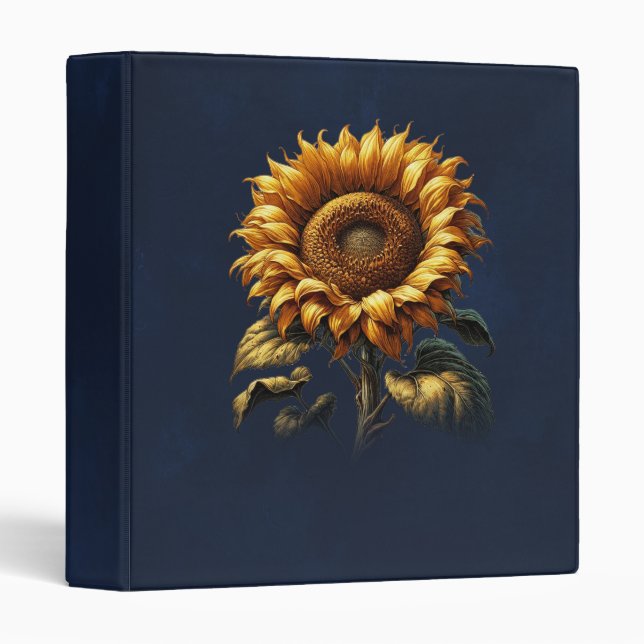 Blue Rustic Sunflower Wedding Bridal Shower  3 Ring Binder (Front/Spine)