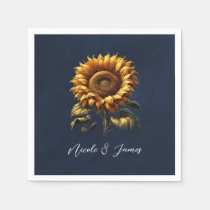 Blue Rustic Sunflower Wedding Bridal Shower  Napkins