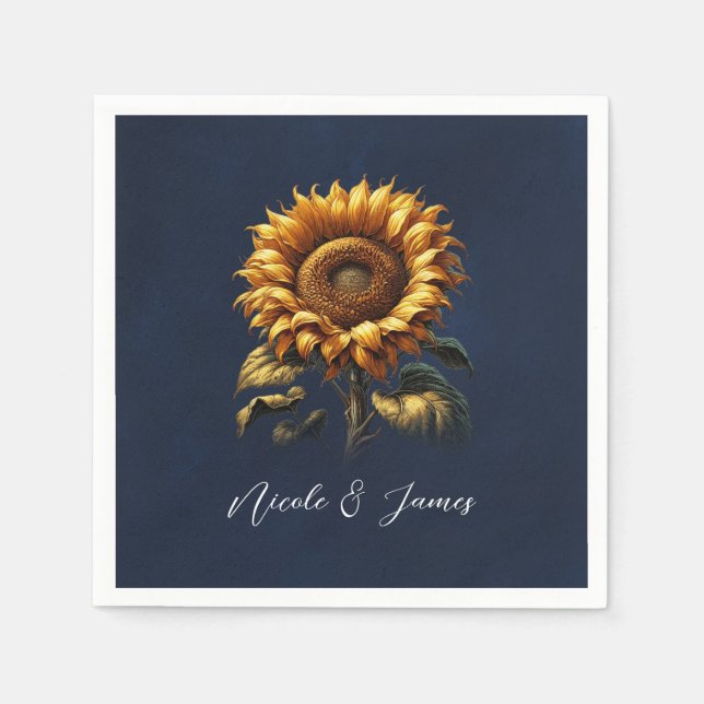 Blue Rustic Sunflower Wedding Bridal Shower  Napkins (Front)