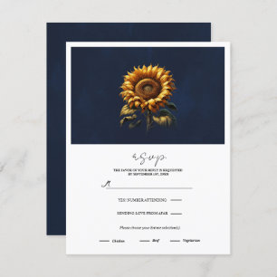 Blue Rustic Sunflower Wedding RSVP Invitation