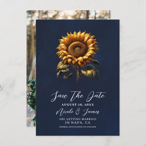 Blue Rustic Sunflower Wedding Save the Date Invitation