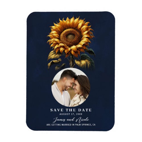 Blue Rustic Sunflower Wedding Save the Date Magnet