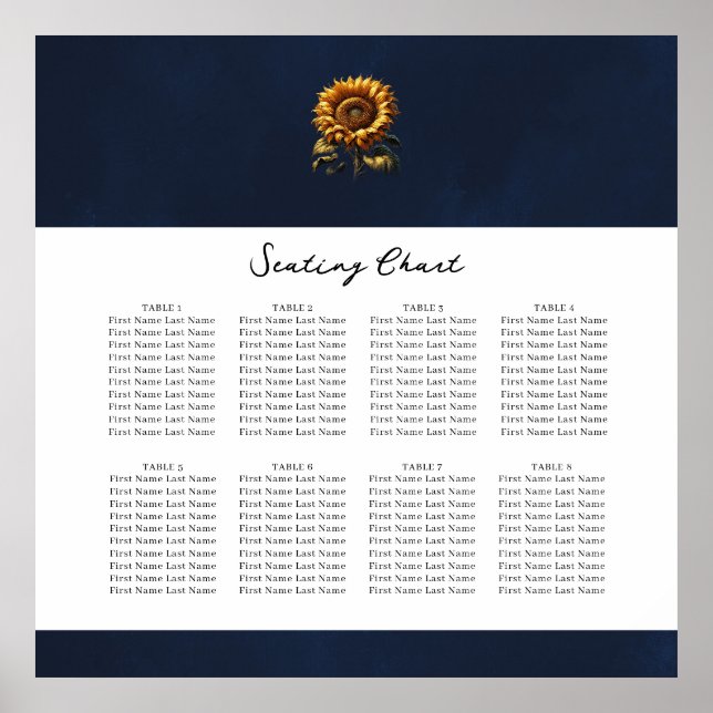 Blue Rustic Sunflower Wedding Seating Chart (Front)