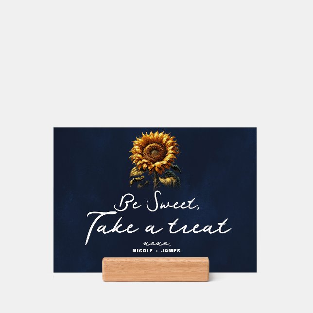 Blue Rustic Sunflower Wedding Sign Holder (Woodblock)