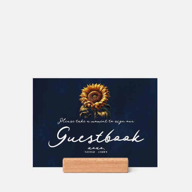 Blue Rustic Sunflower Wedding Sign Holder (Woodblock)