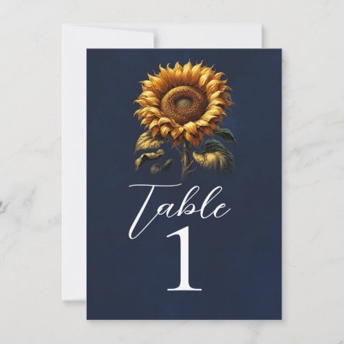 Blue Rustic Sunflower Wedding Table Number