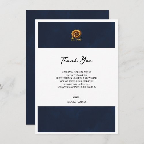 Blue Rustic Sunflower Wedding Thank You Invitation