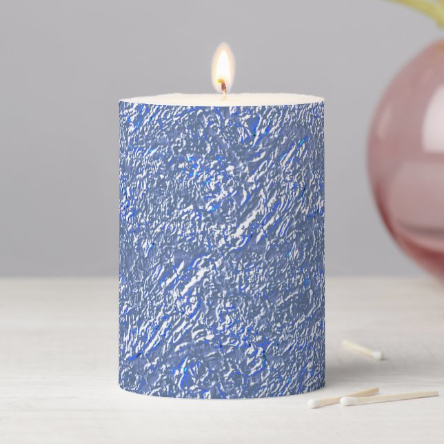 Blue rustic texture with silver effect pillar candle (In Situ)