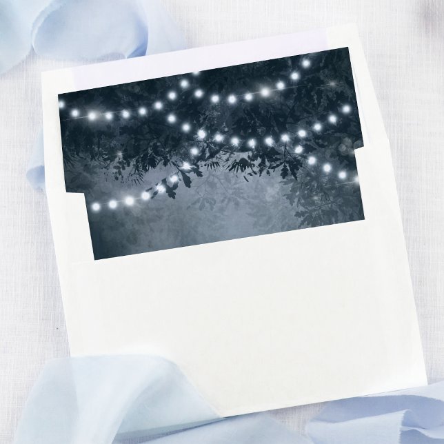 Blue Rustic Tree String Lights Woodland Wedding Envelope Liner (Creator Uploaded)