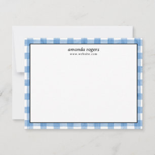 Blue Rustic Watercolor Buffalo Plaid Monogram Note Card