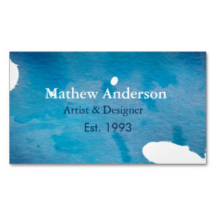 Blue rustic watercolor jeans texture add name titl business card magnet