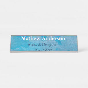 Blue rustic watercolor jeans texture add name titl desk name plate