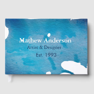 Blue rustic watercolor jeans texture add name titl foil guest book 