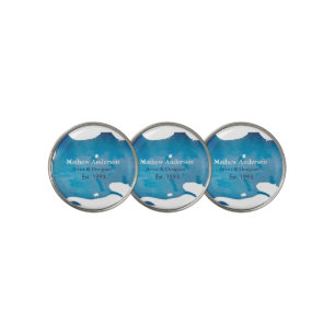 Blue rustic watercolor jeans texture add name titl golf ball marker