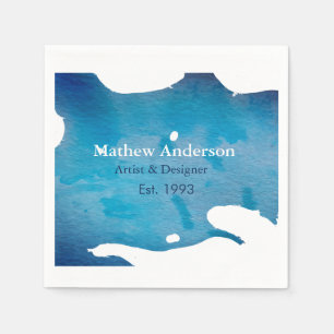 Blue rustic watercolor jeans texture add name titl napkins