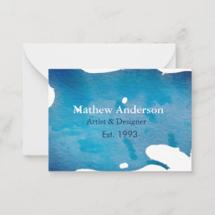 Blue rustic watercolor jeans texture add name titl note card