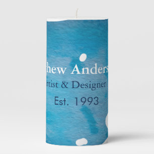 Blue rustic watercolor jeans texture add name titl pillar candle