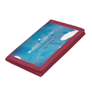 Blue rustic watercolor jeans texture add name titl tri-fold wallet
