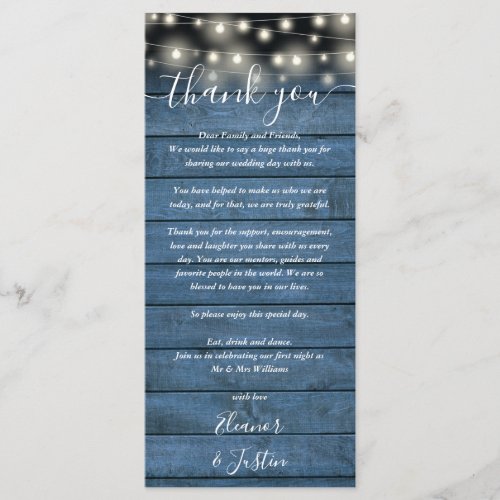 Blue Rustic Wedding Reception Thank You Place Card