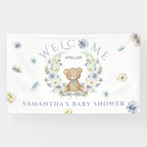 Blue rustic wildflower Boy Baby Shower welcome Banner