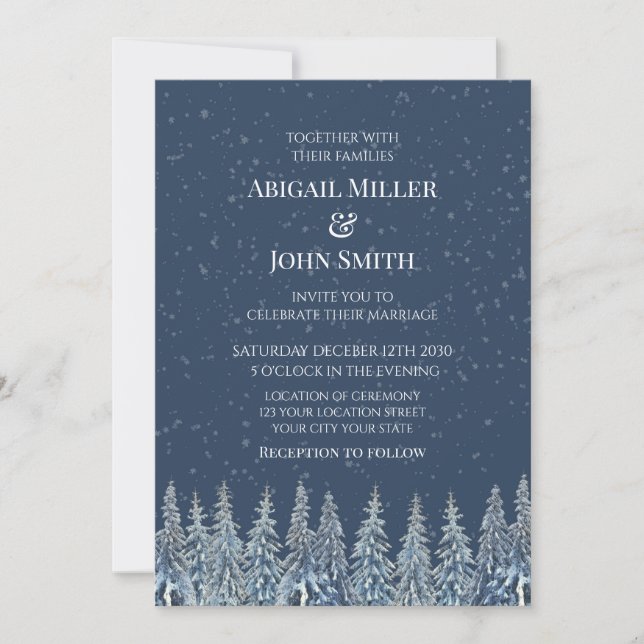 Blue Rustic Winter Forest Wedding Invitations (Front)