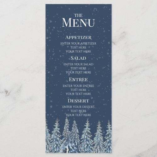 Blue Rustic Winter Forest Wedding Menu