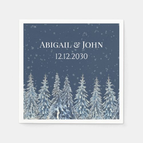 Blue Rustic Winter Forest Wedding Napkin