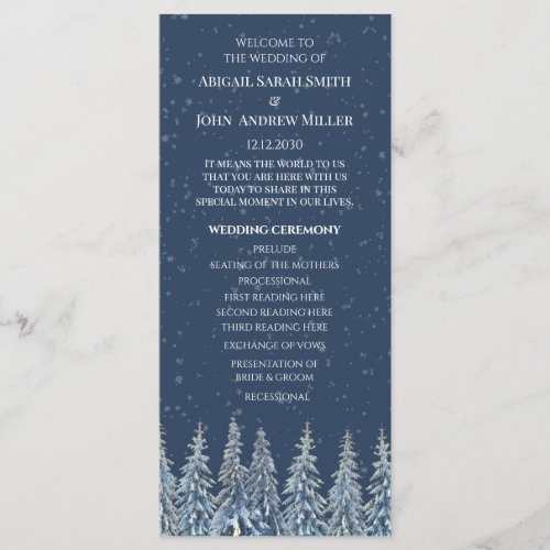 Blue Rustic Winter Forest Wedding Program
