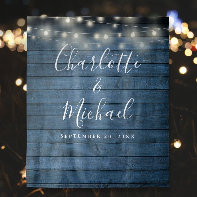 Blue Rustic Wood Lights Wedding Photo Backdrop (Blue Rustic Wood Lights Wedding Photo Backdrop)