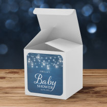 Blue Rustic Wood Mason Jars and Lights Baby Shower Square Sticker