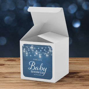 Blue Rustic Wood Mason Jars and Lights Baby Shower Square Sticker