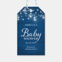 Blue Rustic Wood Mason Jars Lights Baby Shower Gift Tags